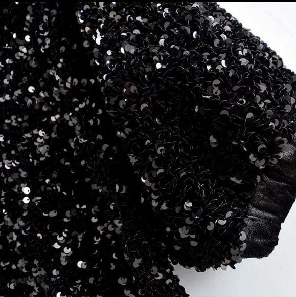 Zara Midi Sequin Dress With Puff Sleeves Black Size S NWT - Picture 6 of 11